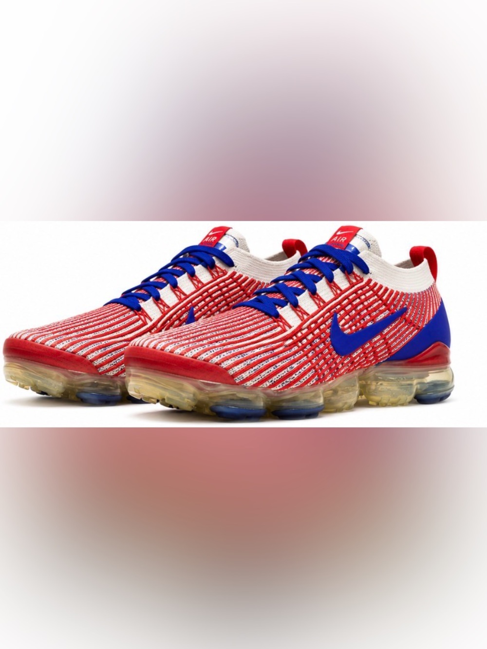 Nike Air VaporMax Flyknit 3 USA CW5585-100 Men’s 9.5 Red White Blue Running Shoe - Picture 3 of 8